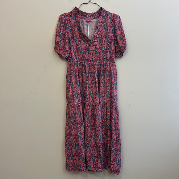 Simply Southern New Pink Seahorse Print Ruffle Maxi Dress Size Small - Picture 1 of 6